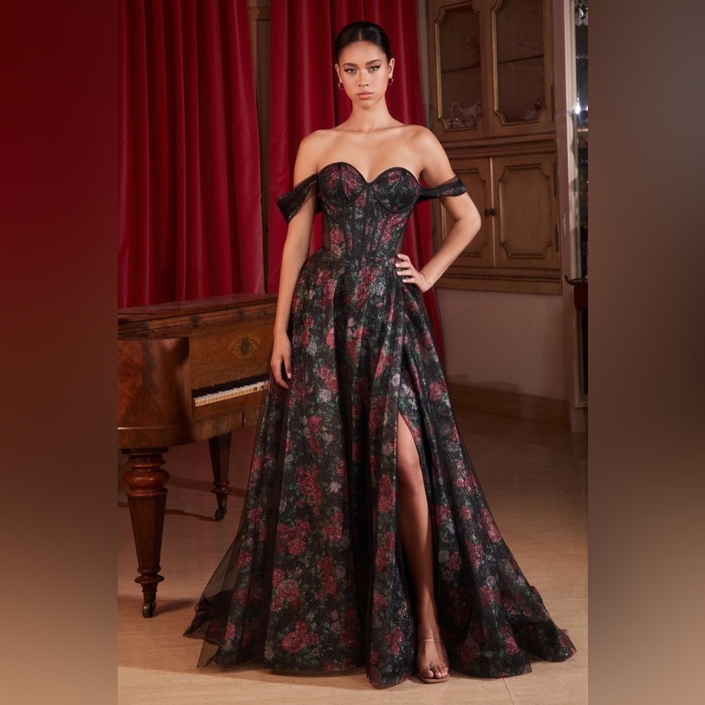 Elegant Floral Off-Shoulder Prom Dress